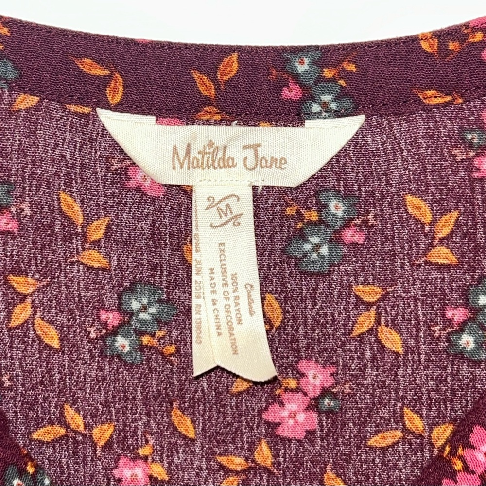 Matilda Jane womens Local Luxuries floral boho burgundy long sleeve dress size M - Picture 3 of 11